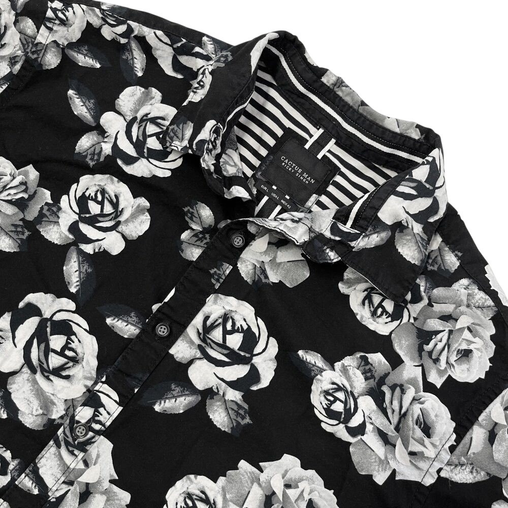 Cactus Man Mens Black Rose Button Down Shirt Cactus Man Mens Collared Floral 476
